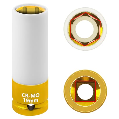 Image of 19mm 1 /2 inchDrive Wheel Protector Impact Socket, Lug Nut Impact Socket | 6 Point, Non-Marring, Thin Wall, Deep Socket, Wheel Protector, Protective Socket, Color-Coded, Cr-Mo Steel, Hand Repair Tool
