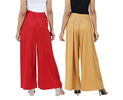 Image of Buy That Trendz M to 4XL Cotton Viscose Loose Fit Flared Wide Leg Palazzo Pants for Women Red Dark Skin Combo Pack of 2