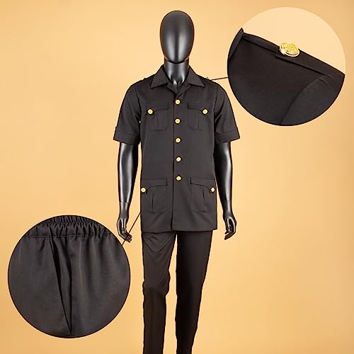 Africa Men's Suit Short Sleeve Metal Single Breasted Shirt Long Pants 2 Piece Set Casual Banquet Formal Wear3
