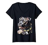 donna amante dei cani american staffordshire bull terrier maglietta con collo a v