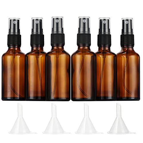 スプレーボトル ガラス制 アルコール対応 50ml 持ち運びやすい 6本入 詰替え 漏斗が付属 (Brown)