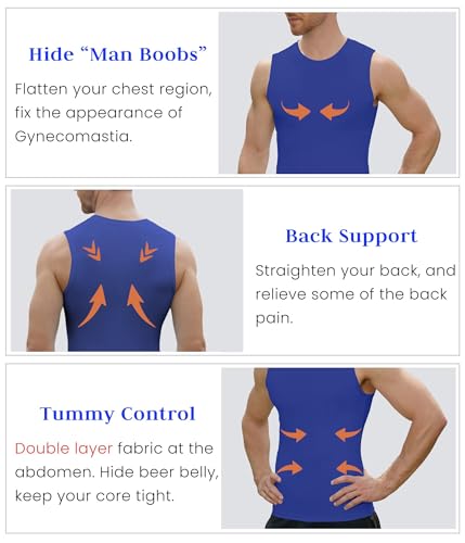 Image of Compression Shirt Men Slimming Body Shaper Vest Crewneck Workout Tank Top | Tummy Control Undershirts, Gynecomastia Compression Shirts, Back Support, Sleeveless Muscle Shirts, Shaping Tank Top
