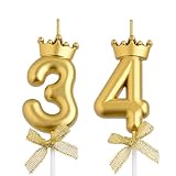 VSHILI 34th 43rd Birthday Candles, Gold 43 34 Year Old Number Birthday Candles, Happy Birthday Party Cake Topper Decoration Gifts for Women Men