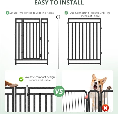 Image of Dog Fence Outdoor Indoor, 47 Inches Height 08 Panels(1gate & 7panels) Dog Playpen for Large /Medium /Small Dogs Metal Dog Pen for Yard Camping and RV [Black-Silver]