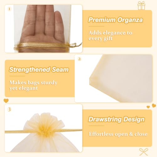 Image of Crweety 50 Pcs 5x7 Inch Gold Organza Bags, Small Mesh Gift Bags Drawtring for Wedding Favor Bridal Shower Party Favor, Luxury Jewelry Pouches for Candy, Treat Sachet Gift Wrap & Graduation Gifts