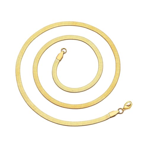 Philip Jones 18k Gold Plated Stainless Steel Herringbone Flat Snake Chain 20" Inch Necklace