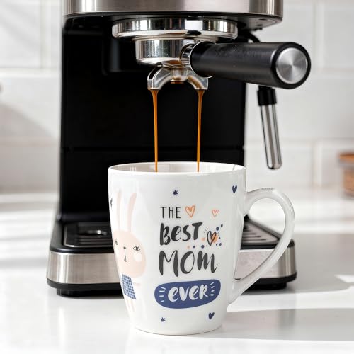Image of U.P.C. UPC Milk Mug Set of 2 | The Best Mom Ever Printed Cup | Birthday Gift for Mom | White Blue Gold | Dishwasher Safe