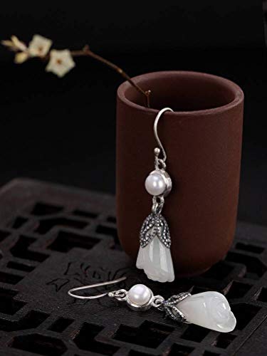 Boucles d'oreilles néphrite blanc anti-ternissement style chinois - 6
