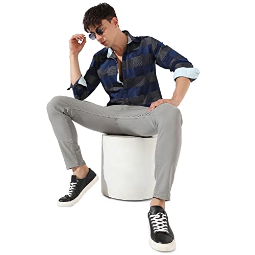 Image of CAHOOT Men's Blue Checkered Button Up Collared Shirt for Casual Wear | Shirt Crafted with Regular Sleeve, High-Performance & Comfort Fit for Everyday Wear