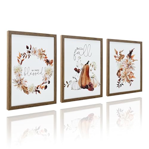 ArtbyHannah Framed Fall Wall Art, Thanksgiving Pictures Wall Decor with