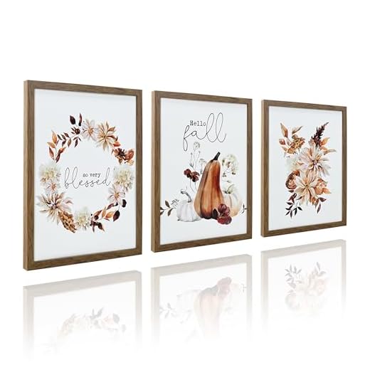 ArtbyHannah Framed Fall Wall Art, Thanksgiving Pictures Wall Decor with Autumn Pumpkin Prints Harvest Home Decorations for Living Room Kitchen Mantel Porch Entryway Bathroom (11x14 Inch, 3 Pack)