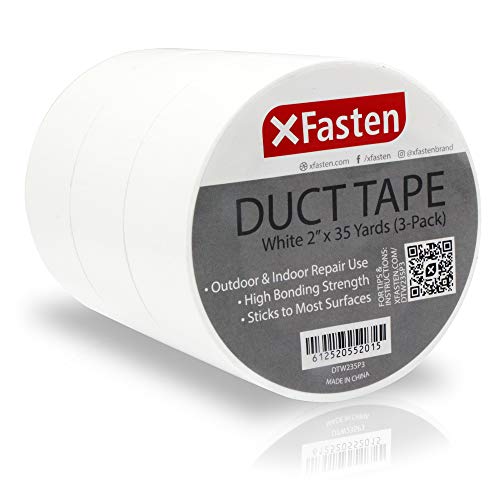 XFasten Duct Tape, White, 2-Inches x 35-Yards, Pack of 3 Yellowing Resistant and Conformable