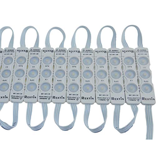 REXTiN Super Bright 110V 100pcs New Model 2835 3 LED Module Red 120-150LM Per Module Waterproof Decorative Light for Letter Sign Advertising Signs with Tape Adhesive Backside (Red)