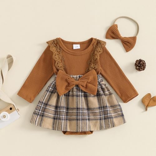 Newborn Baby Girl Clothes Floral Print Ruffle Long Sleeve Romper Dress Infant Fall Winter Outfits Headband2