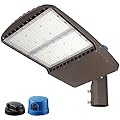 LEONLITE 300W LED Parking Lot Light, Adjustable Arm Mount, UL & DLC Listed, Dusk to Dawn Shoebox Pole With Photocell, 100-277V, 1-10V Dimmable, Commercial Street Area, IP65, 5000K Daylight