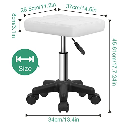 Furwoo Rectangle Rolling Stool With Wheels Height Adjustable Swivel Stool Chair For Spa Salon Massage White #TOP1
