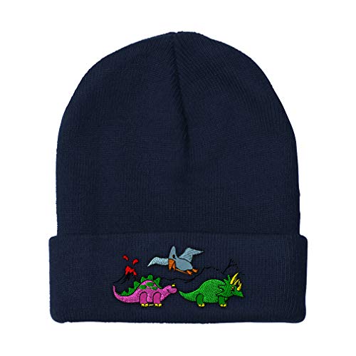 Speedy Pros Beanies for Men Pre-Historic Dinosaurs Embroidery Winter Hats Women Acrylic Skull Cap 1 Size Navy Design Only