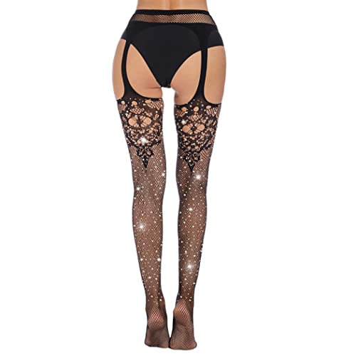 CanB Rhinestone Fishnet Stockings High Waist Tights Sexy Fishnets Thigh Suspender Pantyhose Stockings for Women and Girls3