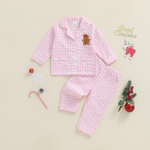 Multitrust Kids Baby Girls Boys Plaid Cotton Pajamas Set Long Sleeve Button Down Shirts Tops and Pants Gingham Pj Lounge Sets3