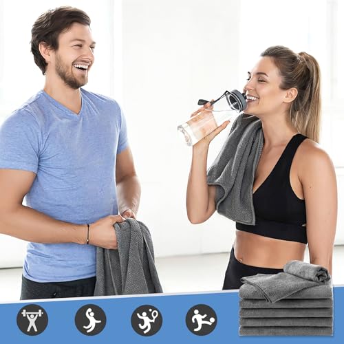 Image of UNIMADE 2 Pack Gym Towels Set - Highly Absorbent and Quick Drying Microfiber Salon Towels, Premium Hand Cloths for Bathroom, Gym, Shower, Hotel, and Spa - 16x27 inch (Grey)