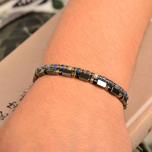 Pulsera artesanal de hematita azul para hombre con cierre ajustable miniatura 4