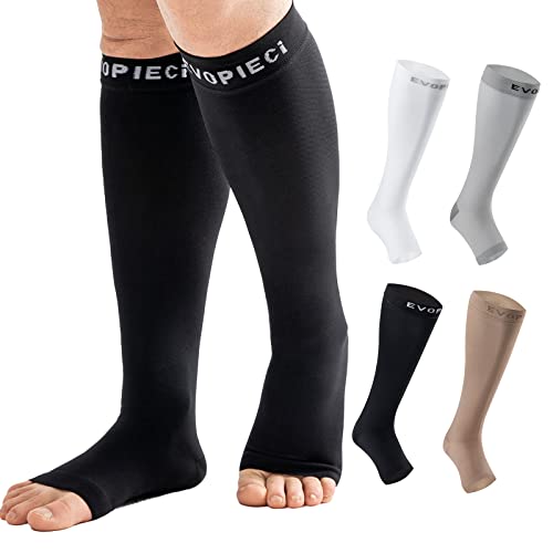 Image of 15-20mmHg Open Toe Compression Socks Black Tall Toeless Compression Socks for Reduce Swelling and Alleviates Varicose Veins TALL-XXL