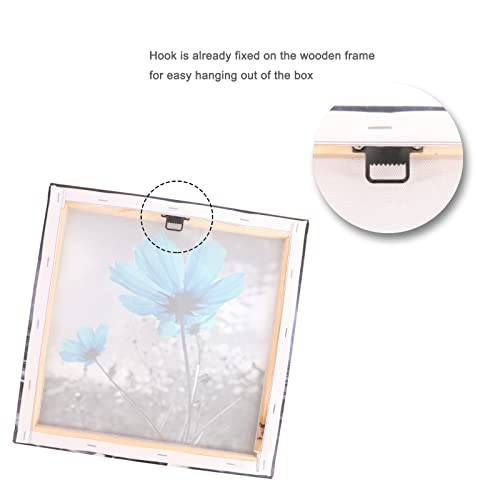 Efask Floral Prints Blue Flower Pictures - Azure Daisy Wall Art Gray Background Posters 4Pcs Framed 12X12Inches Canvas Paintings Decoration Realistic Nature Artwork For Bedroon Bathroom Office Decor #TOP5