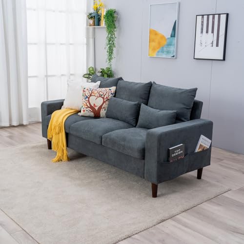 Panana 3 Seater Sofa Linen Fabric Sofa Settee Couch Lounge Sofa Living Room Furniture Wood Legs Grey 3 Seater