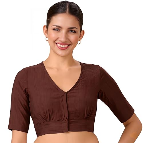 Image of Studio Shringaar Women Viscose Half Sleeve Smart V Neck Readymade Saree Blouse