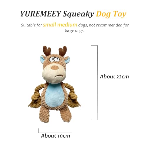 YUREMEEY Quietschendes Hundespielzeug, Plüsch Welpen Spielzeug, Kuscheltier Tauziehen Plüschhundespielzeug, Interaktives Spielzeug mit Knitterpapier, für Welpen Kleine Mittlere Hunde, Elch