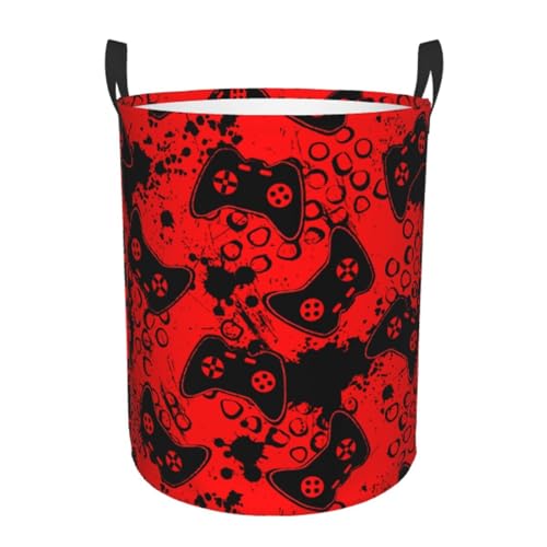 Gbuzozie Game Joysticks Red Background Round Laundry Hamper Storage Basket Toys Clothes Organizer Bin For Home Bathroom Bedroom Dorm Nursery, 38l