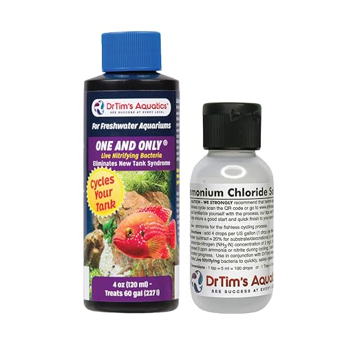 DrTim’s Aquatics Ammonium Chloride Solution and One & Only Live Nitrifying Bacteria Aquarium Cycle Start Up Bundle for Freshwater (2oz Ammonium + 4oz One Only for 60 Gallon Tank)