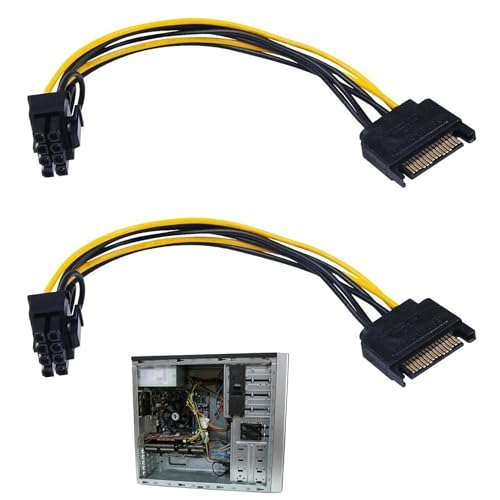 BrambleCo 2 PCS SATA Power Cables – 15 Pin to 8 Pin (6+2 Pin) PCIe Splitter Connector – Ideal 2 Pin Y Splitter Adapter for Graphics Card, Video Card & Power Supply Extension (20cm)