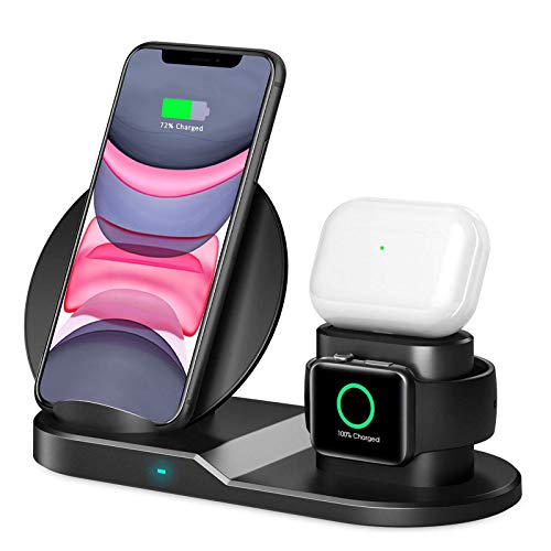 QI-EU Wireless Charger, 3 in 1 Wireless Charging Station with iWatch Stand for iWatch, Qi Fast Charger Stand for iPhone 12/12 Pro/SE/11/11 Pro Max/XR/XS Max/XS/X/8/8P, Airpods Pro/2