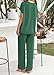 KIRUNDO 2 Piece Sets for Women Dressy Casual Ribbed Knit Short Sleeve Tops Wide Leg Pants Lounge Set Travel Airport Outfits(Dark Green, Medium)
