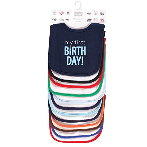 Hudson Baby Unisex Baby Cotton Bibs, Holiday Bold Boy, One Size
