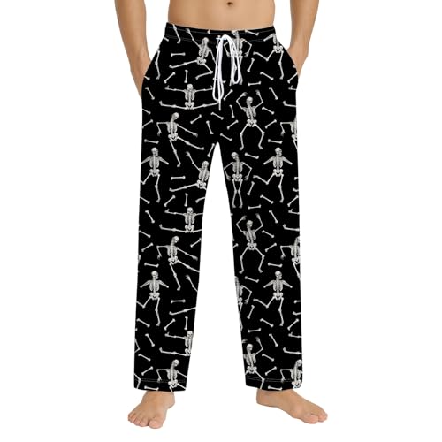 Halloween Pajama Pants for Men Fun Dancing Skeleton Pajama Pants with Pockets Drawstring Waist Soft Lounge Pants