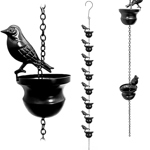 Shilkare Birds Rain Chain Metal Bird Outdoor Decoration Rainwater Chain for Gutters, 3.28 FT Length with 8 Birds, Durable and Elegant Garden Drainage & Eaves Decor