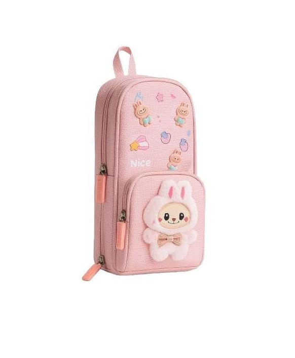 Image of Three Layer School Bag-Shaped Pencil Pouch, Large-Capacity Pencil Pouch with Zipper, Multipurpose Pen & Pencil Case for School Supplies for Boys & Girls (Pack of 1) (Pouch-Pink)