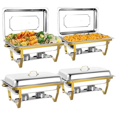 Chafing Dishes for Buffet 4 Pack, 8QT Stainless Steel Chafing Dish Buffet Set, Elegant Gold and Silver Colors Warmers Sets,Sturdy Food Warmers Cover
