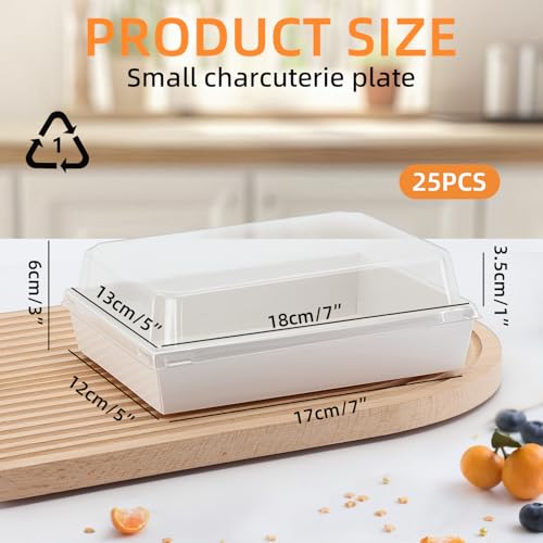 YTAXZ 25 Pack Charcuterie Boxes with Clear Lids, 7x5 Inch Paper Bakery Boxes with Window, Disposable Take Out Food Containers for Sandwiches, Strawberries, Cookies, Cupcakes