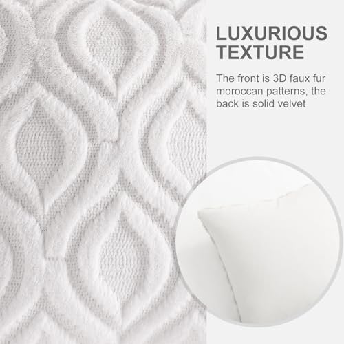 decorUhome Throw Pillow Covers 26x26 Inch Set of 2, Soft Plush Decorative Faux Fur Cream White Solid Couch Pillow Covers, Accent Farmhouse Neutral Square Euro Pillow Cases for Sofa Bed Living Room