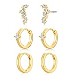 HolidayQbee Pendientes dorados para mujer, pendientes de aro chapados en oro y circonitas cúbicas, agradables al tacto y fieles al color, elegante juego de joyas para uso diario y ocasiones especiales