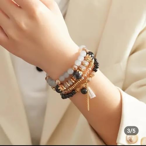 Image of ROYAL NEEDS Fashionable Beaded Multilayer Bracelets for girls and women's. Multicolor flexible crystal Bohemian Stackable Bracelets for women's