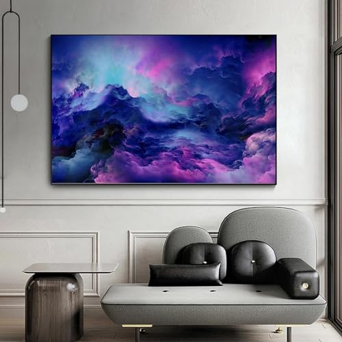 Toile violette paysage abstrait unreal de 50x70 cm avec cadre interne pour decoration moderne