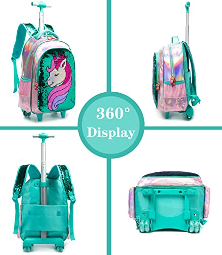 Meetbelify Girls Rolling Backpack Kids Backpacks With Wheels Backpack For Girls For School With Lunch Box Unicorn Reversible Sequin School Bags #TOP2
