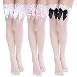 Geyoga Women Bow Lace Thigh High Stockings over the Knee Stocks for Halloween Christmas Valentine Gift(M)