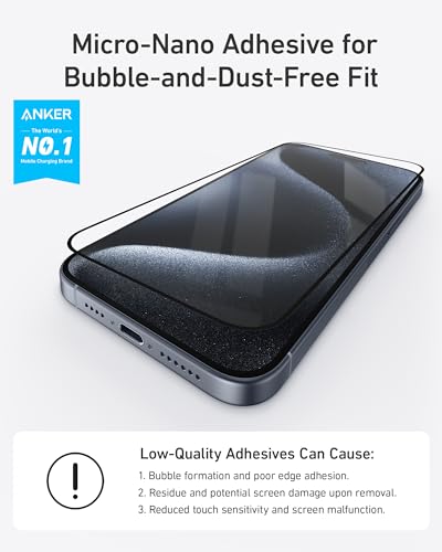 Anker iPhone Tempered Glass Screen Protector Guard with Easy Installation Frame (iPhone 15 Pro) 3 41j9Sn UD+L