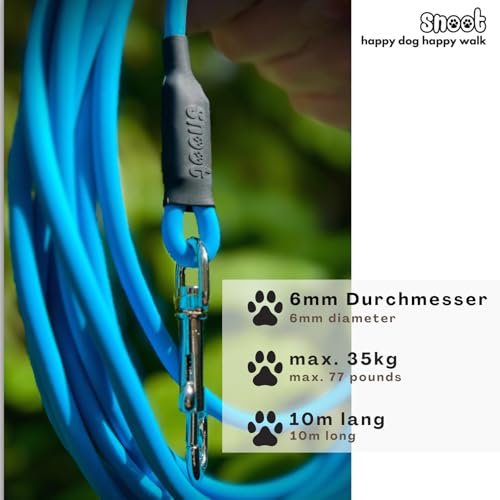 10m Schleppleine Hunde, Wasserfeste Hundeleine Rundleine ohne Schlaufe, Sichere Freilauf-Trainingsleine Cyan-Blau, bis 35kg