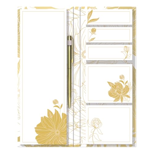 Image of Punch Studio Golden Botanicals, Dahlias Hardcover Notefolio With Bungee, 40 Pages With Sticky Notepads (50453)